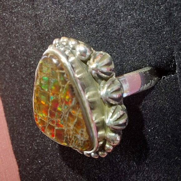 Iridescent Ammolite Silver Statement Ring Size 8.5 - Picture 3 of 15